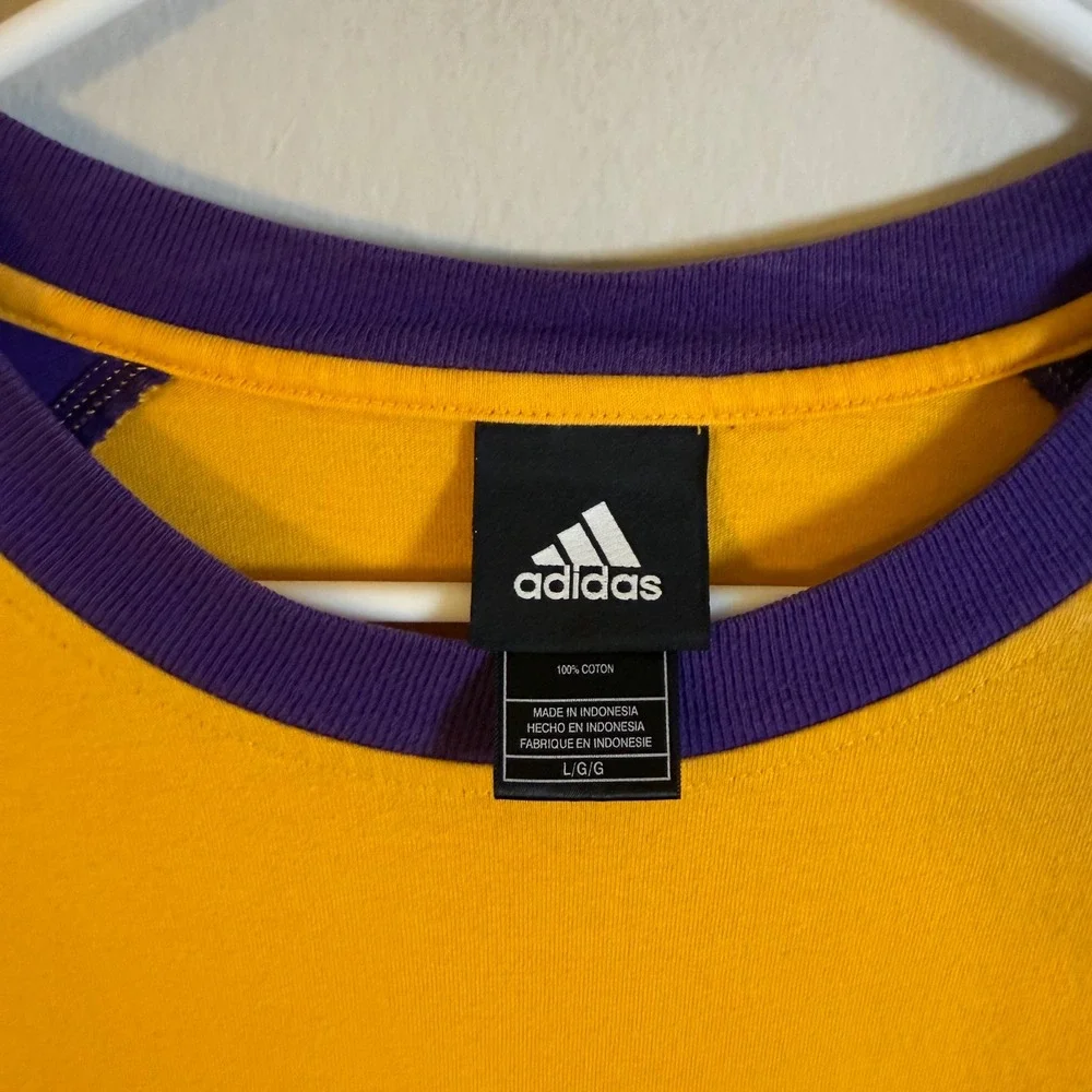 Adidas‎ Los Angeles Lakers Mens Gold Purple Raglan Long Sleeve Shirt Large NBA